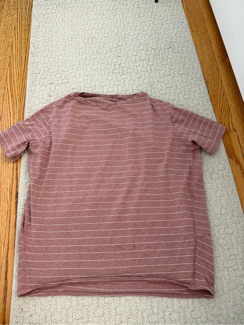 lululemon athletica Short Sleeve Striped Tee in Dusty Rose and White